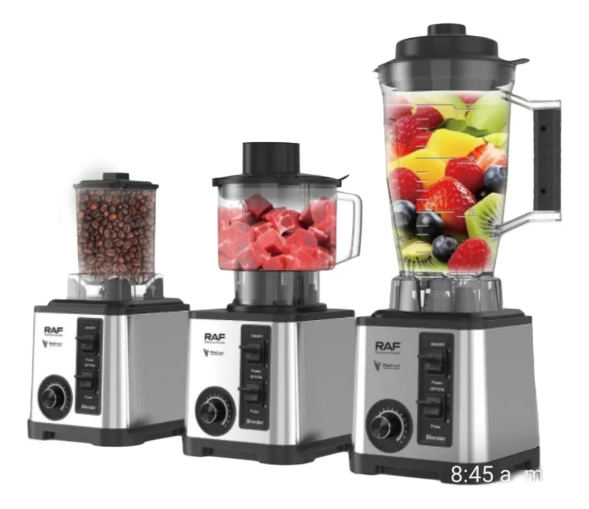 Multiprocesadora Licuadora Raf 3 en 1 2600W R2877 Plateada 2L 8 Cuchillas